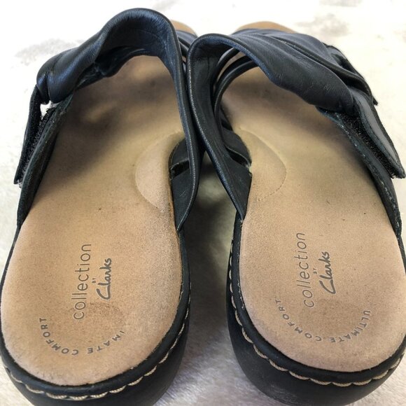 Clarks Delana Jazz Black Strappy Leather Summer Slide Sandal Size 7 - Picture 10 of 11